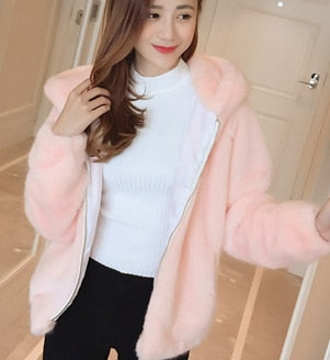 Rabbit imitation fur winter grass mink faux fur coat ladies artificial fur hooded soft plus size 2021 women's jacket red,4XL,5xl