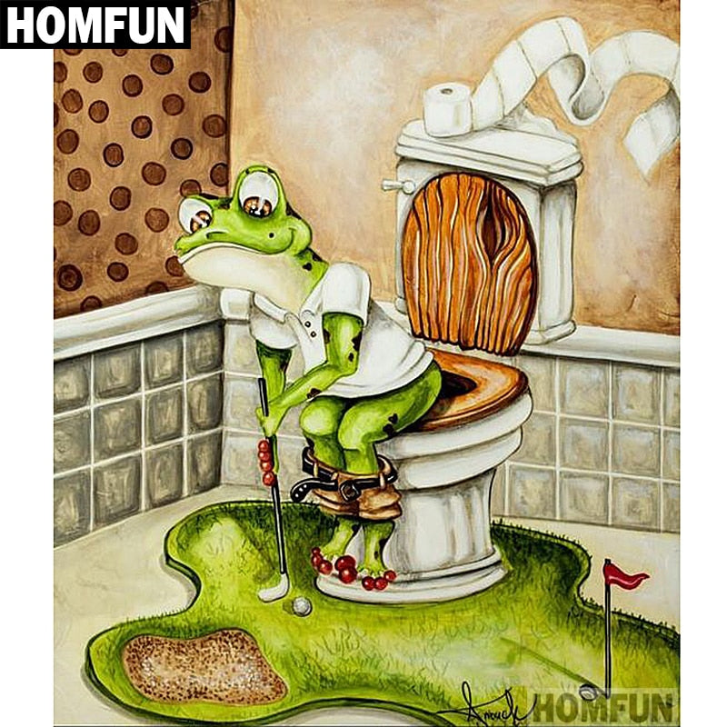 HOMFUN Full Square/Round Drill 5D DIY Diamond Painting "Frog toilet" 3D Embroidery Cross Stitch 5D Home Decor Gift A00622
