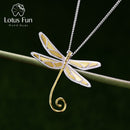 Lotus Fun Plata de Ley 925 auténtica, joyería fina hecha a mano Natural, colgante de libélula bonita de oro de 18 quilates sin collar para regalo de mujer