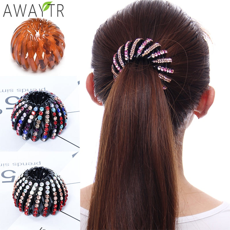 Moño de moda para mujer, pinza para el pelo de cristal, hebilla de cola de caballo, pinza para el pelo, nido de pájaro, accesorios para el cabello en expansión, tocado de cola de caballo femenino