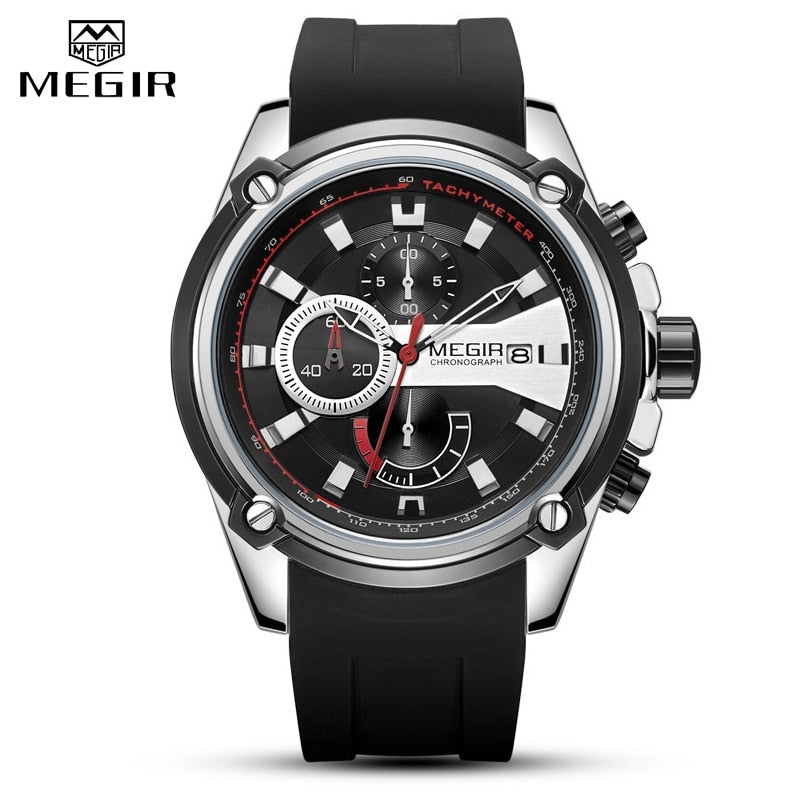 Reloj MEGIR de moda para hombre, cronógrafo de lujo de marca superior, relojes deportivos impermeables para hombre, reloj de pulsera militar con fecha automática de silicona