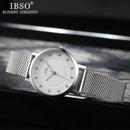 IBSO, conjunto de reloj de cuarzo para mujer, pulsera de diseño de cristal, collar, conjuntos de reloj, joyería femenina, reloj de lujo de plata a la moda, regalo para mujer