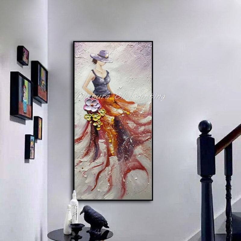 Mintura Balletttänzer Bild Handgemalte Abstrakte Palettenmesser Ölgemälde Auf Leinwand Wandkunst Für Wohnzimmer Wohnkultur