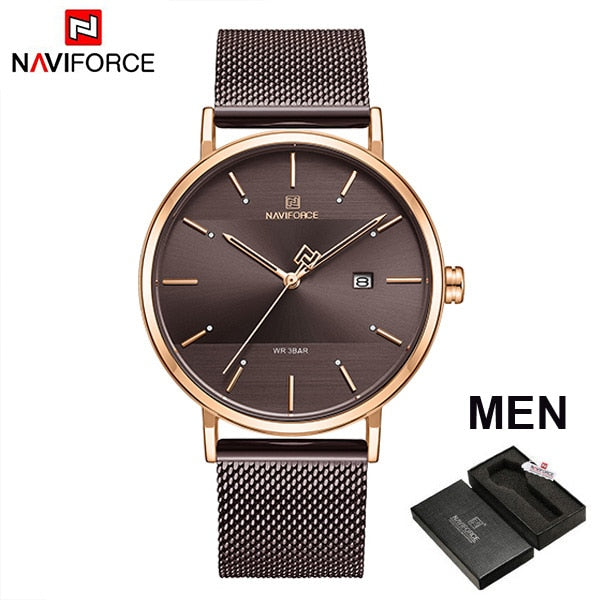 NAVIFORCE Couple Watch Luxury Quartz Mens Watch Women Simple Wristwatch Clock for Male Female Waterproof Lovers Gift Watch 2019