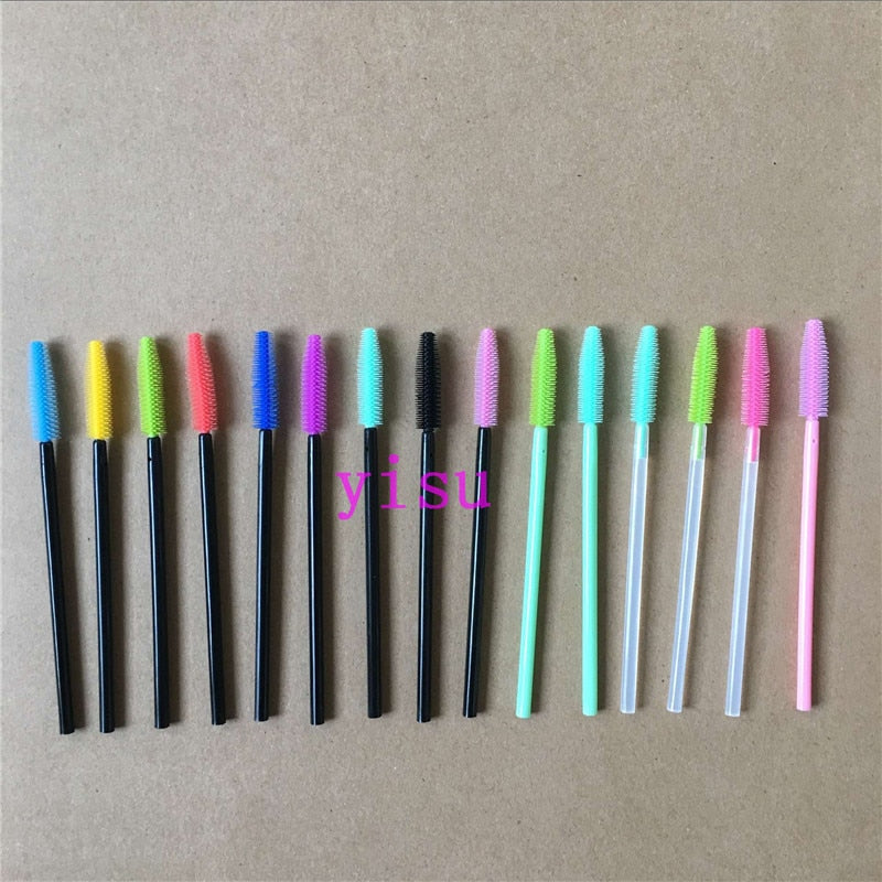 200 pcs/lot Silicone Eyelashes Brushes Mix Colors Disposable Mascara Wands Lashes Makeup Brushes For Eyelash Extension