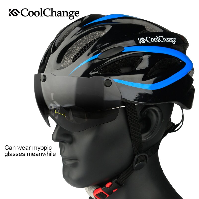 CoolChange Fahrradhelm Integral geformter ultraleichter MTB Fahrradhelm mit Brille Insektennetz Fahrrad Casco Ciclismo 57-62 CM