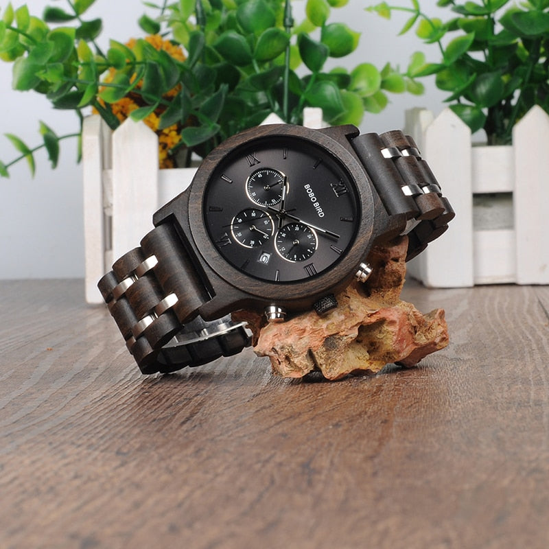 BOBO BIRD Holz Herrenuhr Holz Edelstahl Datum Quarz Chronograph Uhren Luxus Herren Geschenk Uhren relogio masculino