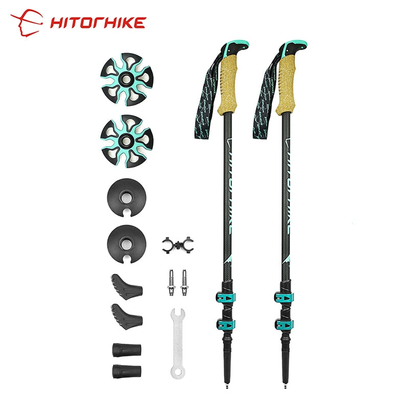 Hitorhike/Homful 195g/pc carbon fiber external quick lock Trekking poles hiking Collapsible stick nordic walking stick Crutch