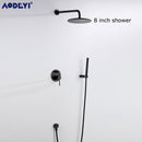 Badezimmer-Duschgarnitur aus gebürstetem Gold, massivem Messing, Rianfall-Kopf, Badewannenarmatur, Wandmontage, Deckenarm, Mischbatterie, Wassersystem, schwarz