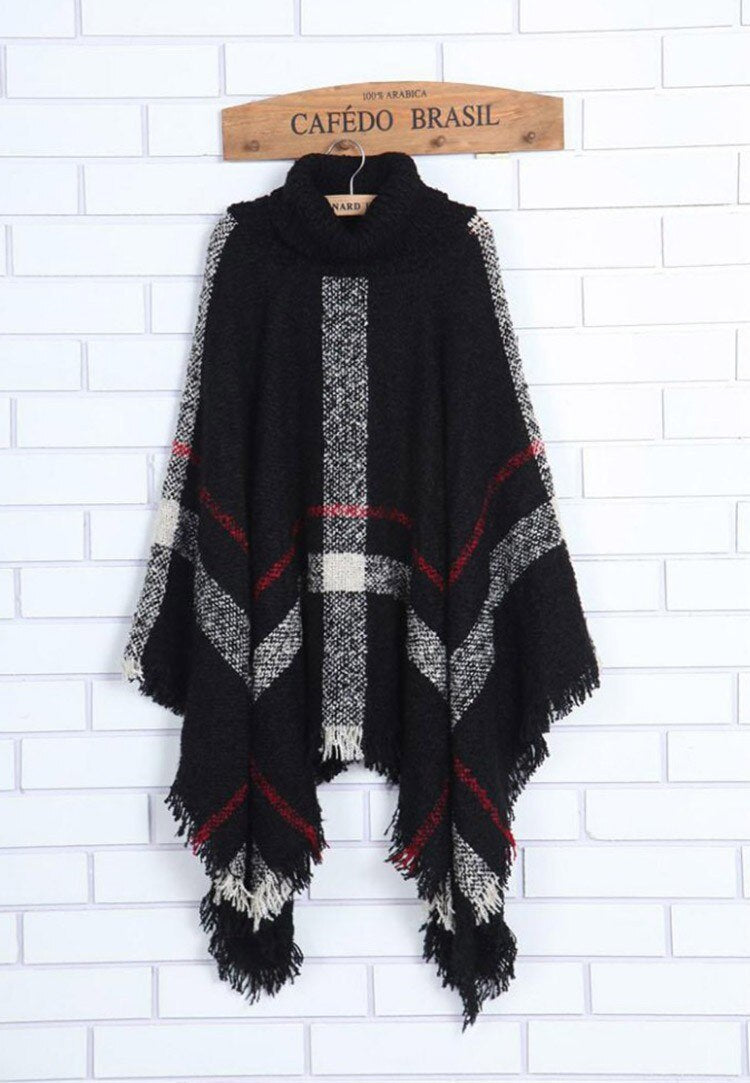 Suéter de invierno Poncho de punto para mujer Bufanda de cuello alto para mujer Suéteres y jerséis cálidos gruesos Poncho y capas