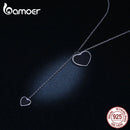 Bamoer 925 Sterling Silver Double Black Heart Pendant Necklace for Women Simple Black Enamel Y-shape Chain Necklace BSN095