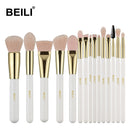 BEILI Make up Brush Set Professional White Face Makeup Brushes Pink Synthetic Hair Eyeshadow Blush Contour Foundation Brush