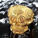BEIER Edelstahl Gothic Gold Carving Kapala Schädel Ring Biker Hiphop Rock Schmuck Einzigartiges Modegeschenk für Männer BR8-327