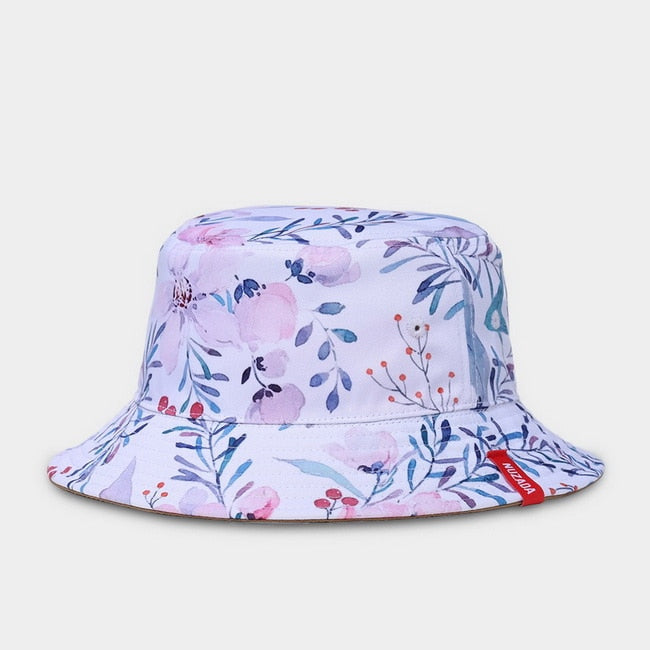 NUZADA Print Bucket Hat Summer Hats For Women Fisherman Hat Cotton Foldable Female Sunscreen Shade Caps Double Sided Can Be Worn