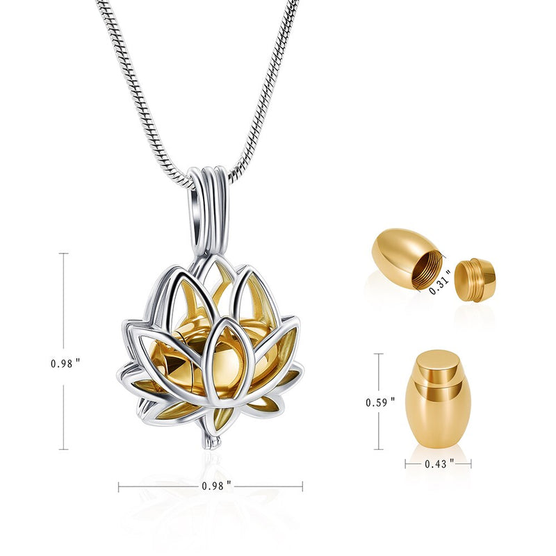 Colgante de recuerdo de flor de loto de acero inoxidable para mujer, Mini urna de cremación, joyería conmemorativa, medallón para cenizas, 2 colores