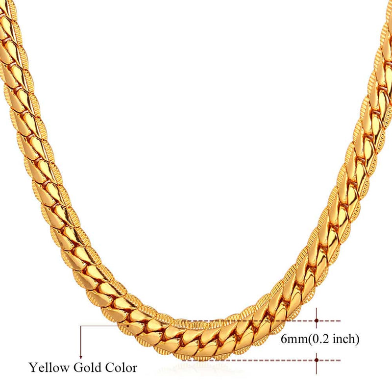 U7 Men Chunky Snake Curb Chain Necklace Gold Plated Black Tone Link Necklace para Hombres Mujeres 6/9mm 18 "-30" Pulgadas N08