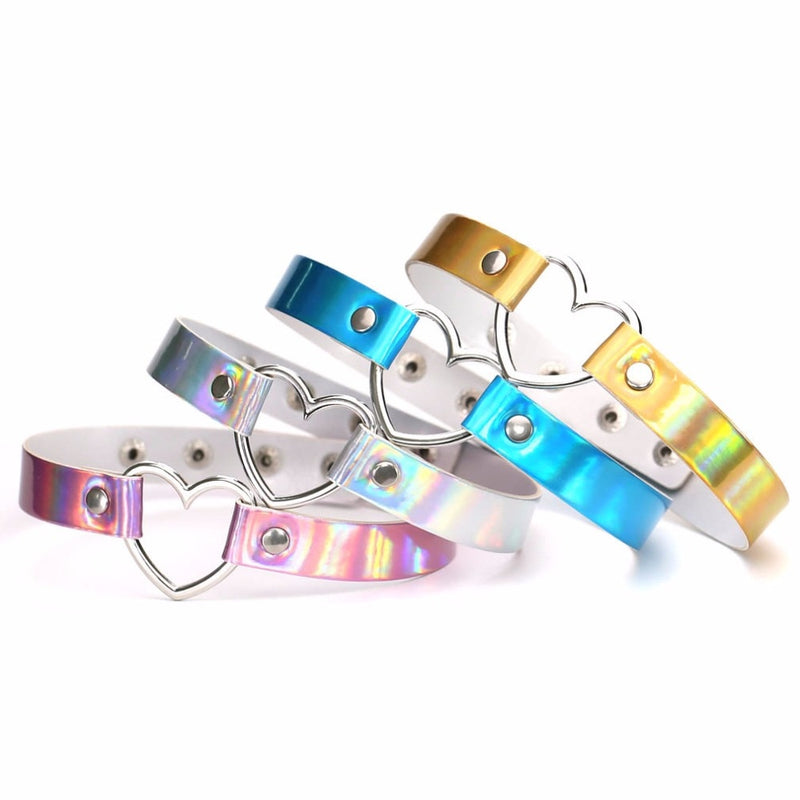 Harajuku holographic choker necklace heart Collar for women gothic choker fashion holo chocker female rave festivals Jewelry