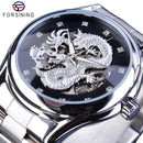 Forsining Classic Dragon Design Silber Edelstahl Diamant Display Herren Automatik Armbanduhren Top Marke Luxus Montre Homme
