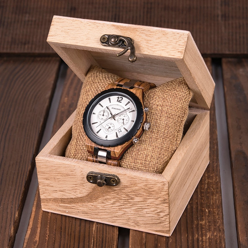 BOBO BIRD Herrenuhr Holz Luxus Stilvolle Uhren Zeitmesser Chronograph Militärquarz Tolles Herrengeschenk relogio masculino W-R22