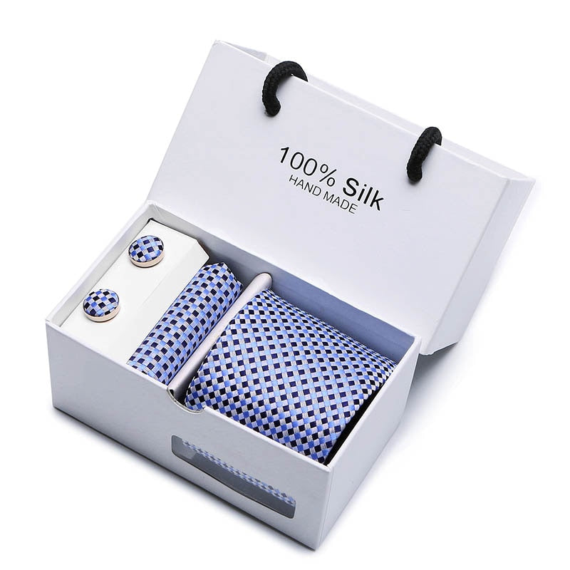 Gift box Packing  Brand Luxury Necktie Pocket Square Wedding Mens Neck TIes Silk Tie Set  Cufflinks Handkerchief