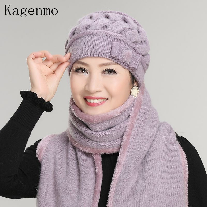 Kagenmo Rabbit Wool Knitted Yarn Hat The Elderly Hat Female Winter Hat Autumn &amp; Winter Female Winter Warm Beret Thermal Fur Cap
