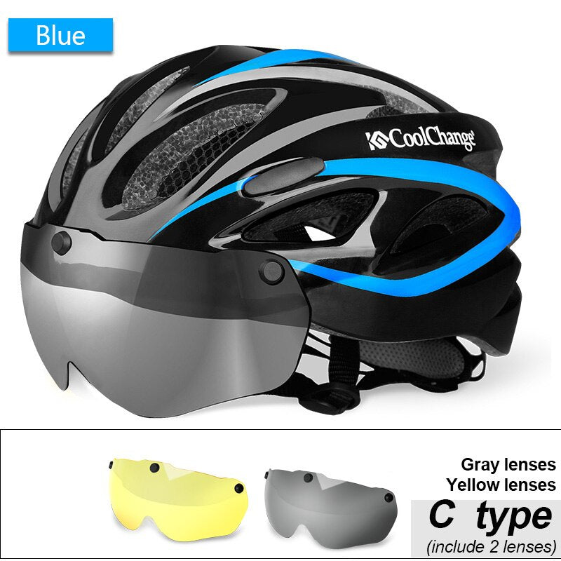 Casco de Ciclismo CoolChange, Casco de bicicleta MTB ultraligero moldeado integralmente con gafas, Red de insectos, Casco de bicicleta, Casco de Ciclismo de 57-62 CM