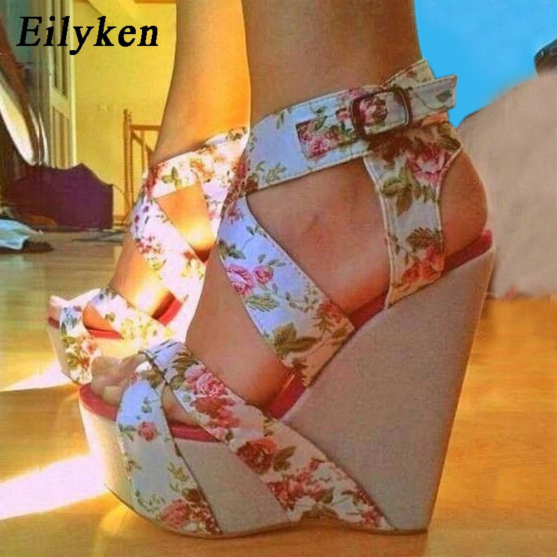 Eilyken Designer Buckle Strap Platform Wedges Women&