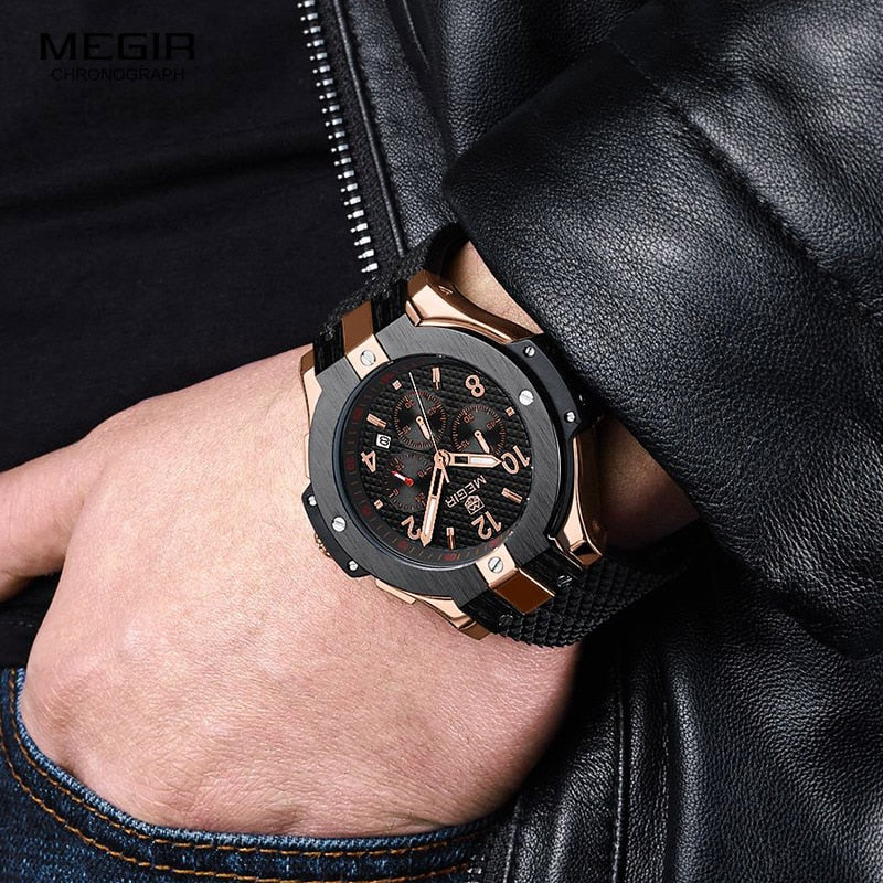 Army Sports Chronograph Quartz Wrist Watches Men Black Silicone Military Stop Watch Clock Man Relogios Masculino 2050G