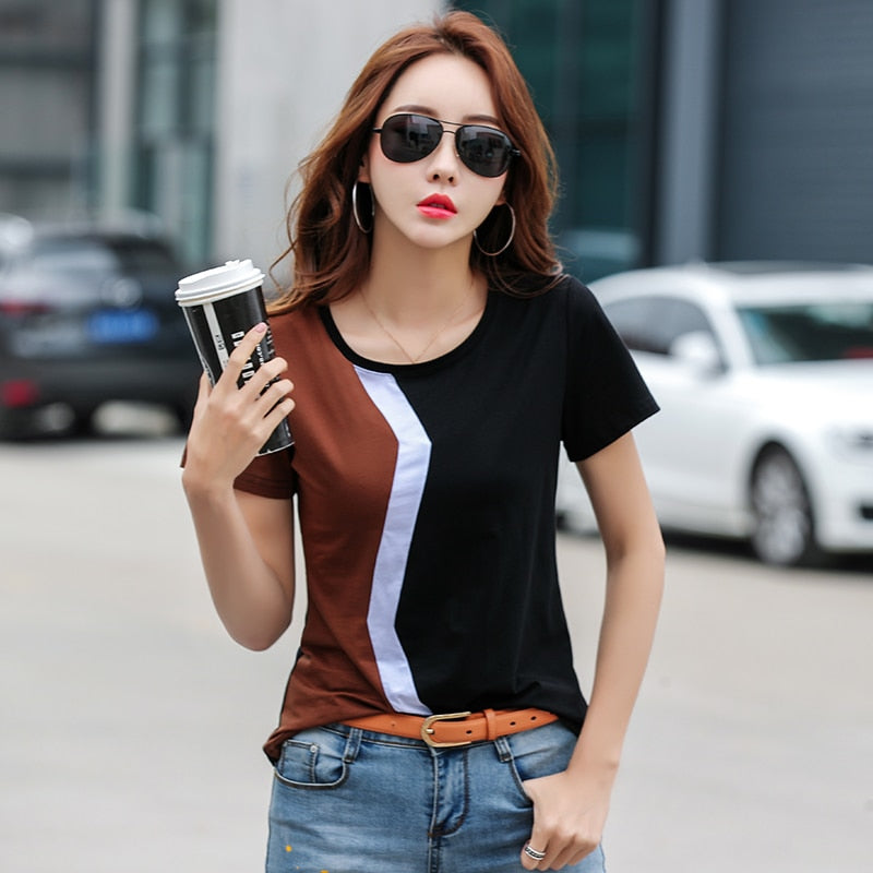 Casual Stitching Female Shirt Casual Women Tops 2023 Spring Summer Cool Short Sleeve Shirt Korean Style Fashion Blusas 3189