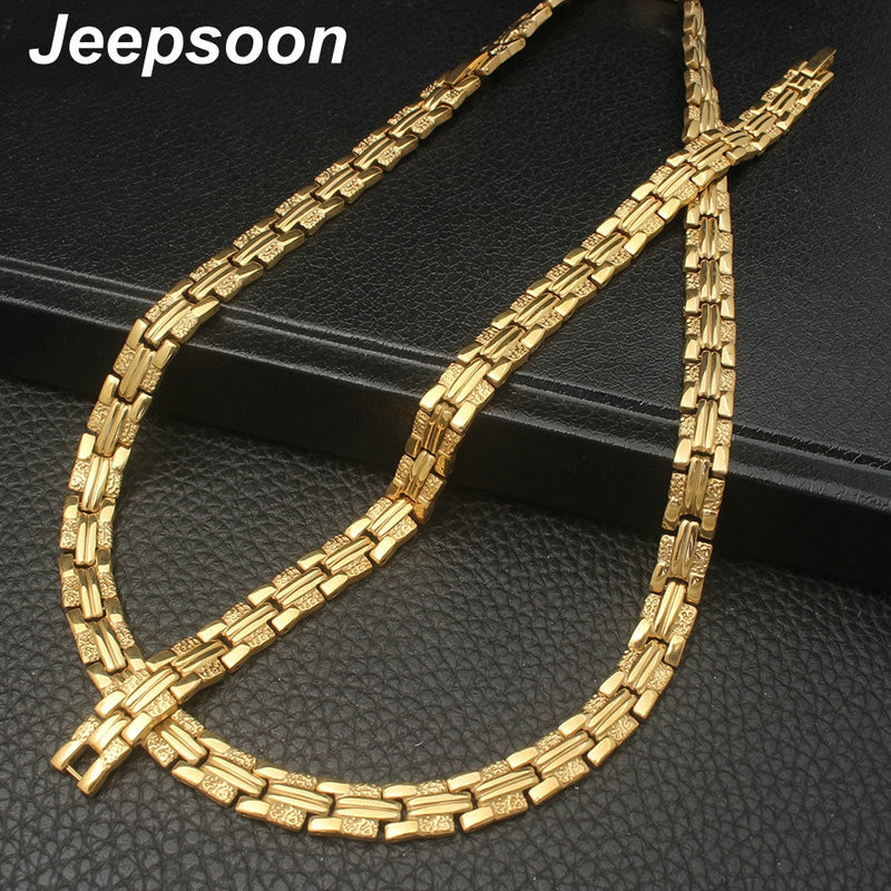 Wholesale Newest Fashion Stainless Steel Metal Silver Gold color  Necklace And Bracelet Jewelry Set For Women SFKZAQEI