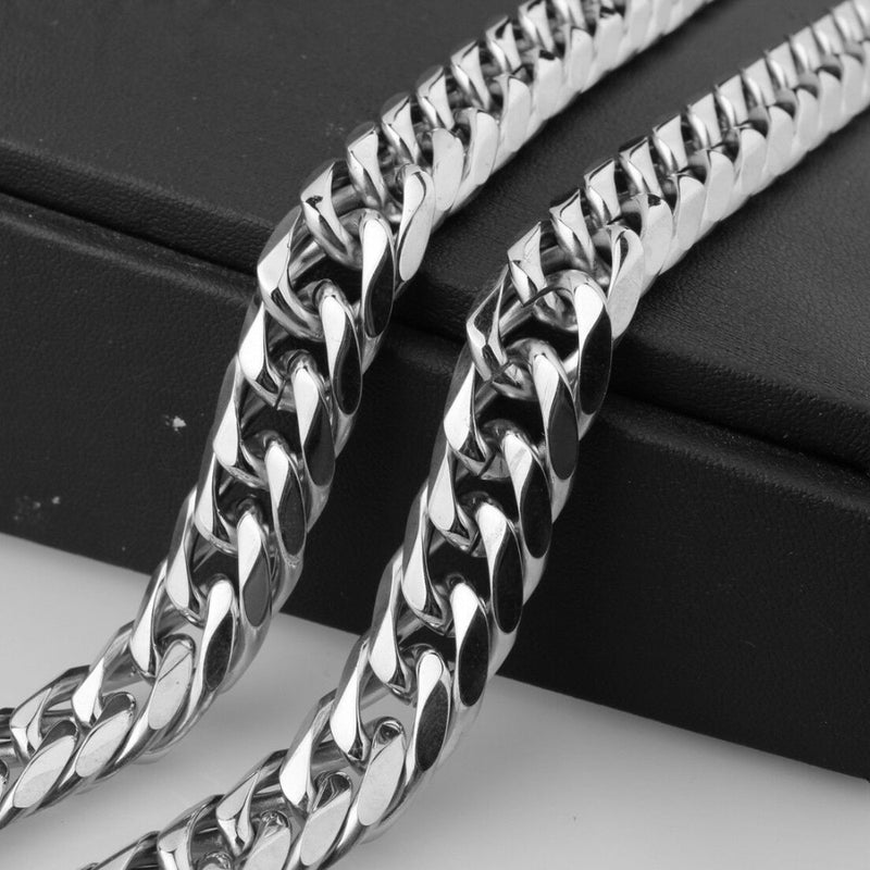 Longitud personalizada 16/19/21 mm de ancho Heavy Silver Color Cut Curb Cuban Chain 316L Acero inoxidable Collar o pulsera para hombre 7 ''-40''