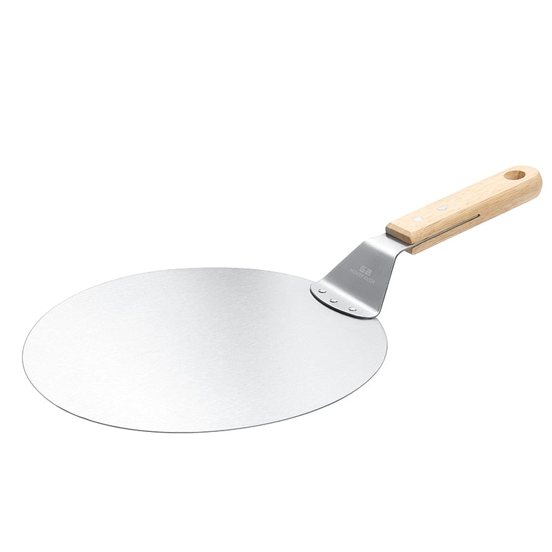 Pizza Shovel Pastry Tools Accessories Pizza Peel Round Stainless Steel Non-stick Pizza Paddle Spatula With Oak Wooden Handle