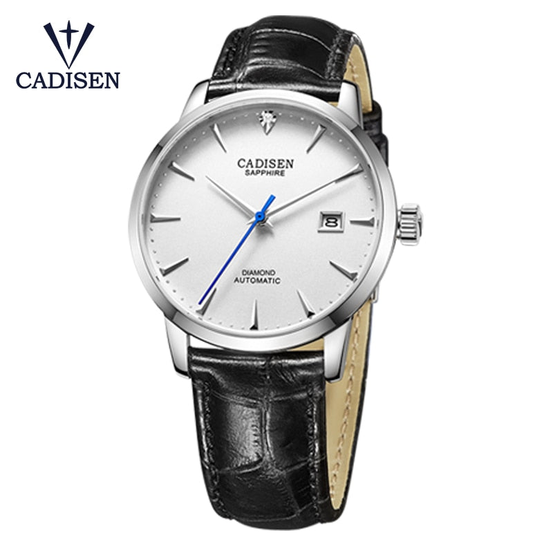 CADISEN, relojes para hombre, reloj de pulsera mecánico automático MIYOTA 9015, reloj de lujo con diamantes reales, reloj de cristal de zafiro curvo