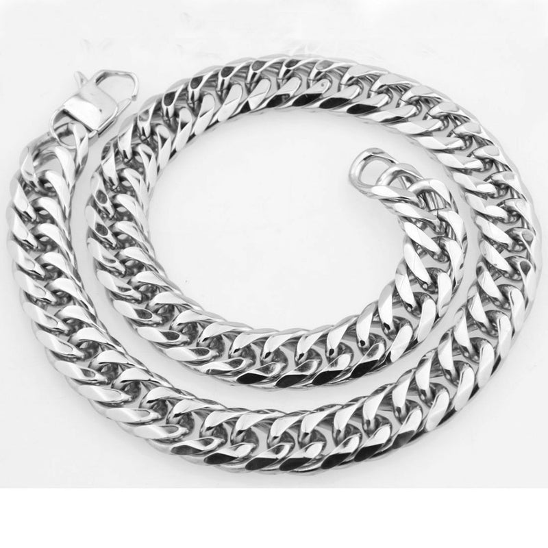 Longitud personalizada 16/19/21 mm de ancho Heavy Silver Color Cut Curb Cuban Chain 316L Acero inoxidable Collar o pulsera para hombre 7 ''-40''