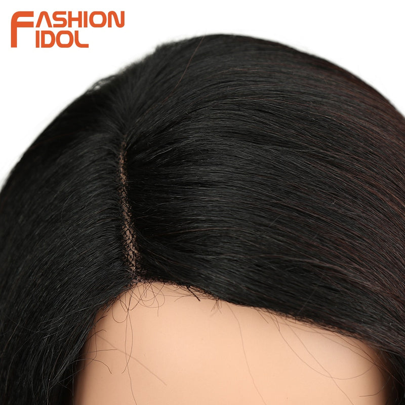 Pelucas de ídolo de moda para mujeres negras, pelo Bob corto de 18 pulgadas, peluca de encaje con parte lateral sintética recta, peluca de Cosplay resistente al calor Ombre