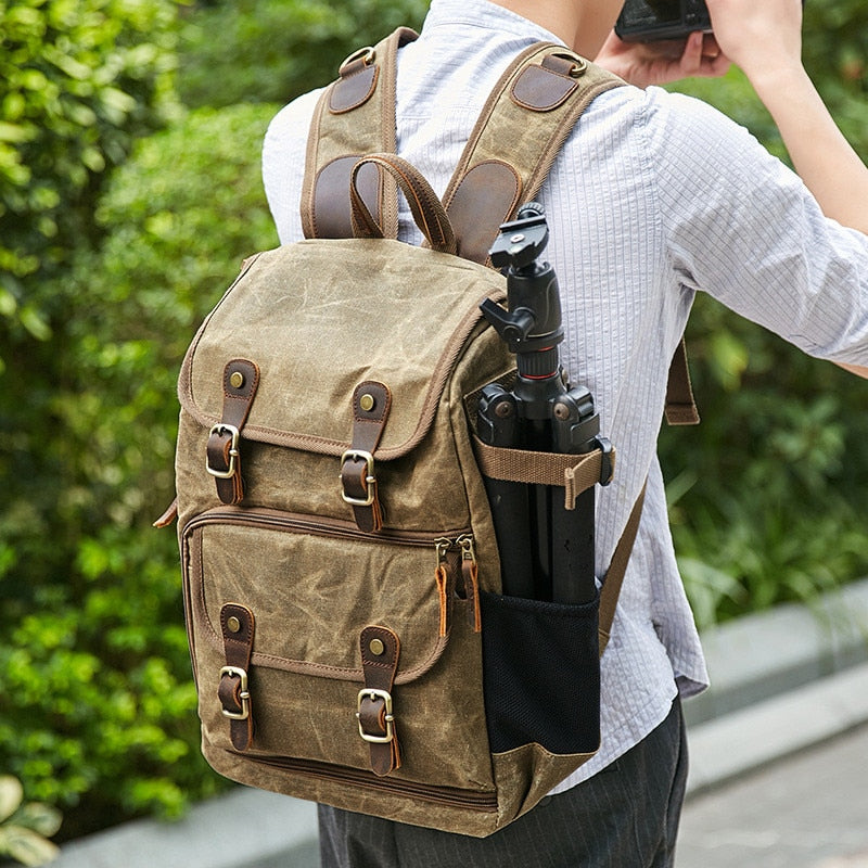 Bolsa de fotografía de tela de lona Batik de alta capacidad, mochila impermeable para exteriores con hombros para cámara para Canon, Nikon, Sony, DSLR y SLR