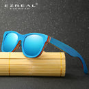 EZREAL Skateboard-Sonnenbrille aus Holz, blauer Rahmen mit Beschichtung, verspiegelte Bambus-Sonnenbrille, UV-400-Schutzgläser in Holzbox