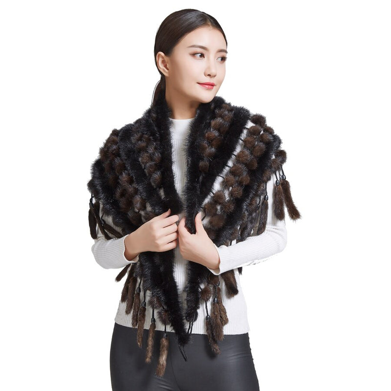 Bufanda chal de piel de visón para mujer de invierno, Color Natural con gancho, moda hermosa y cálida.