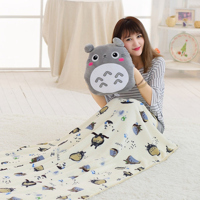 Totoro Plush Toy Cute Soft Pillow with Blanket 3 In 1 Anime Figure Gifts for Children Kids Present A Good Helper in Work Time