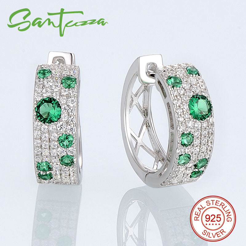 Conjunto de joyería SANTUZZA para mujer auténtica 100% Plata de Ley 925 brillante deseo verde CZ pendientes anillo conjunto joyería de moda