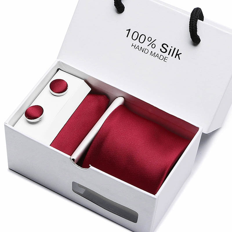 Gift box Packing  Brand Luxury Necktie Pocket Square Wedding Mens Neck TIes Silk Tie Set  Cufflinks Handkerchief