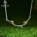Lotus Fun Echt 925 Sterling Silber Natürlicher Original Handgemachter Feiner Schmuck 18 Karat Gold Vogel auf Zweig Halskette für Frauen Geschenk Bijoux
