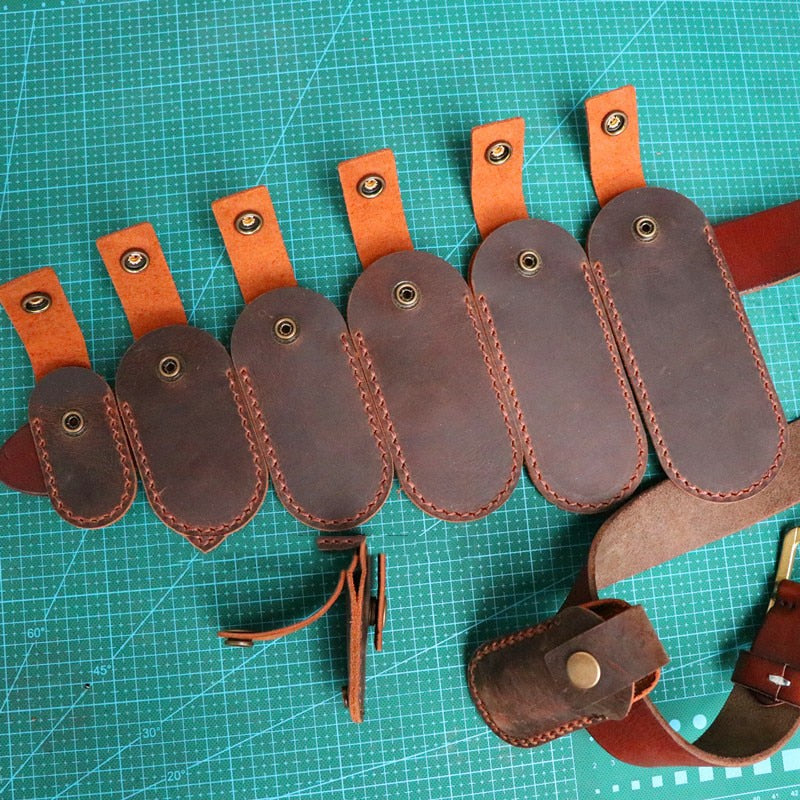 7 designs First layer Crazy horse cowhide leather Folding knife Tool pliers Quick button case sheath waistband Belt buckle