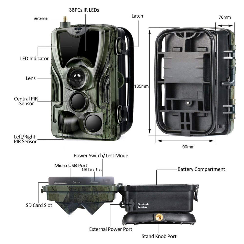 2G MMS SMS  SMTP Trail Wildlife Camera 20MP 1080P Night Vision Cellular Mobile Hunting Cameras HC801M Wireless Photo Trap
