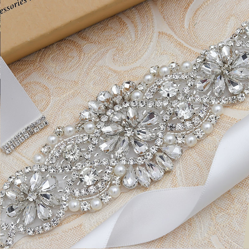 MissRDress Rhinestones Wedding Belt Silver Crystal Bridal Belts Pearls Weddings Sash For Bridals Accessories JK834