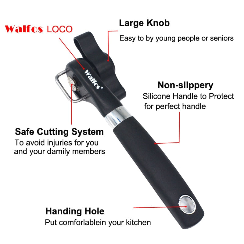 WALFOS Cans Opener Professional Ergonomic Manual Can Opener Side Cut Manual Can Opener Kitchen Accessories