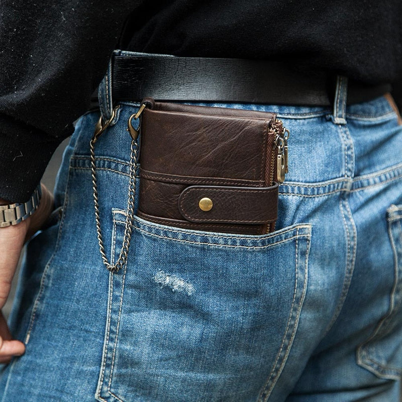 2022 100% Genuine Leather Rfid Wallet Men Crazy Horse Wallets with Coin Purse Short Male Money Bag Mini Walet High Quality Boys