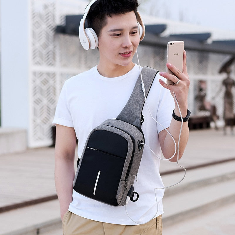 Fengdong, pequeño bolso de hombro con carga usb, bolsos de mensajero para hombre, bolso de pecho impermeable para hombre, mochila de viaje para niño, bolsos cruzados para hombre