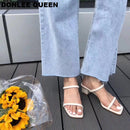 2022 Neue Sommer Hausschuhe Low Heels Slides Weibliche Peep Toe Quadratische Ferse Pantoffel Marke Sandalen Frauen Pantoffel Große Größe 41 Flip Flops