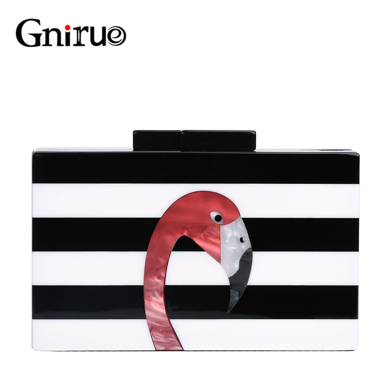 Frauen Umhängetasche Marke Mode Brieftasche Europäische Luxus Handtasche Elegant Schwarz Weiß Frau Streifen Acryl Flamingo Lässige Kupplung